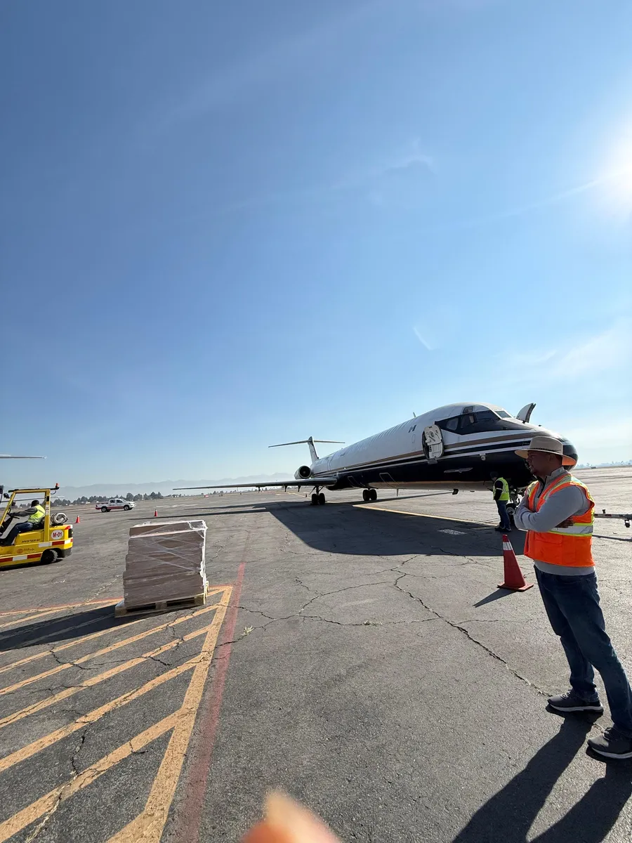 Pallets de carga listos para embarque en avión
